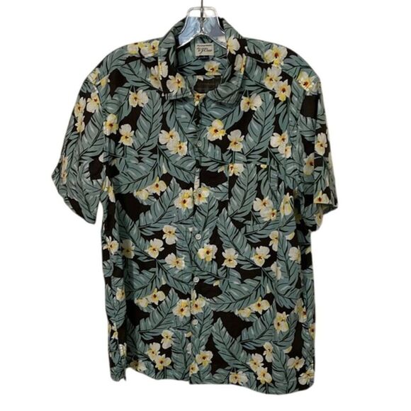 J. Crew Green and Black Hawaiian Floral Casual Button Up Shirt Mens Size Large - Picture 1 of 12